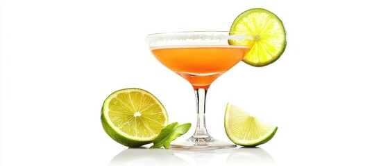 Fototapete - Cocktail with alcohol and a lime set against a white isolated background. with copy space image. Place for adding text or design