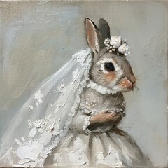 Poster - Whimsical rabbit bride illustration