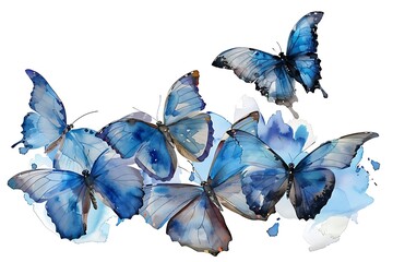 Wall Mural - Watercolor Illustration of Blue Morpho Butterflies with Splashes of Color.