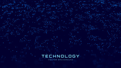 Poster - Abstract Technology Futuristic Digital Concept Pattern with Lighting Glowing Circles on Dark Blue Background. High Tech or Science Research Presentation Backdrop. Vector Illustration.
