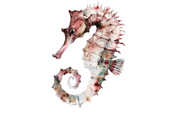 Canvas Print - Watercolor Illustration of a Seahorse with a White Background.