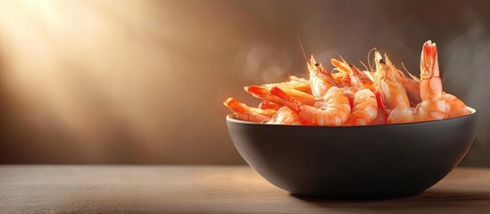 Fototapete - tasty delicious shrimp in a bowl on a table. with copy space image. Place for adding text or design