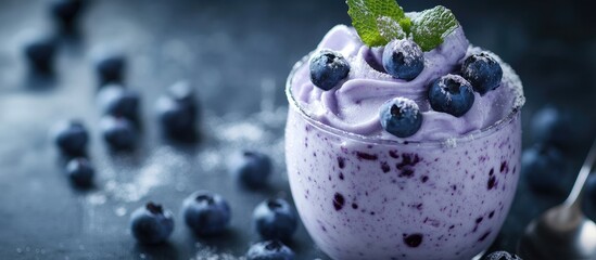 Wall Mural - Blueberry Cream Treat in a Glass. with copy space image. Place for adding text or design