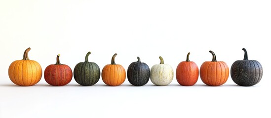 Leinwandbilder - Collection of pumpkins on a white background with copy space