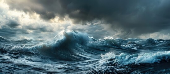 Wall Mural - sea ocean storm weather abstract wave backdrop. with copy space image. Place for adding text or design