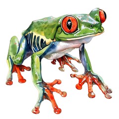 Sticker - Watercolor Illustration of a Vibrant Red-Eyed Tree Frog.