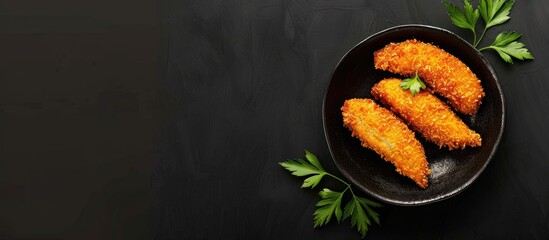 Fototapete - Japanese cuisine featuring deep fried bread crumbs and nori sardine fish as comfort food depiction. with copy space image. Place for adding text or design