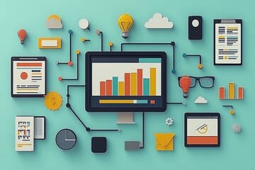 Leinwandbilder - Flat lay illustration of business and finance concepts.