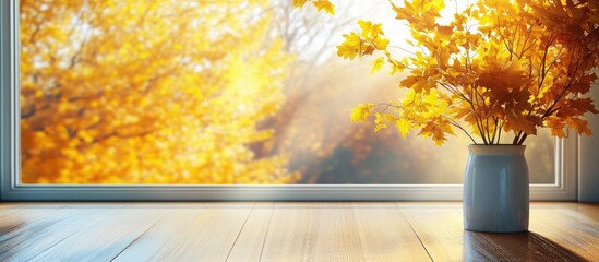 Wall Mural - abstract composition showcasing the yellow hues of autumn viewed through a window spacious backgroun
