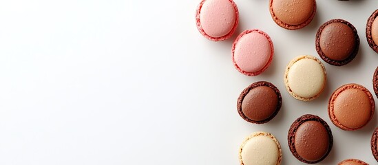 Poster - Flat lay of macaroons on a white background with room for text. with copy space image. Place for adding text or design