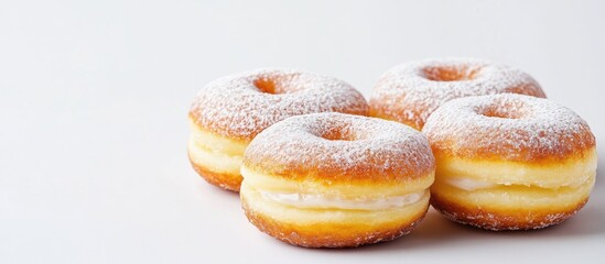 Fototapete - Doughnuts filled with creamy lemon on a white background Copyspace for your text Snack and dessert option