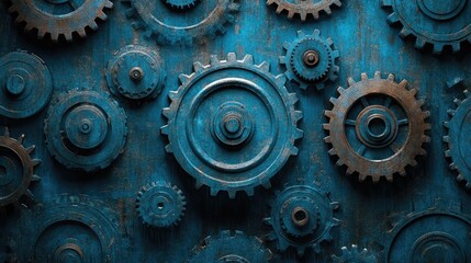 Aufkleber - Closeup of interlocking industrial gears forming intricate mechanism