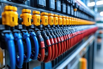 Poster - Electrical cabinet showing colorful terminal blocks with connected wires