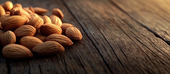 Aufkleber - almonds on a wooden surface. with copy space image. Place for adding text or design