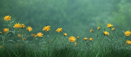 Aufkleber - Yellow wildflowers in a meadow against a green backdrop Vibrant rudbeckia flower heads Copyspace for text Vertical orientation