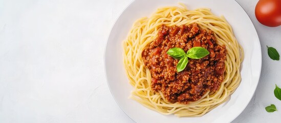 Fototapete - Spaghetti bolognese classic Italian cuisine Top view copy space