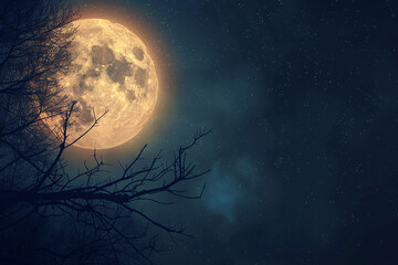 Wall Mural - halloween background with big moon on sky