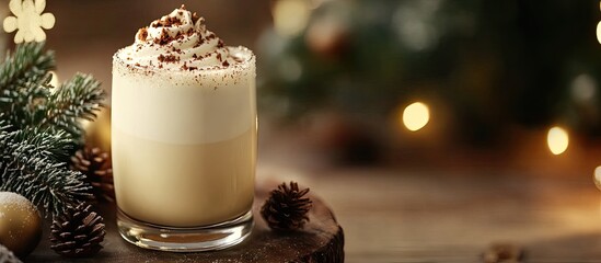 Fototapete - Classic winter Christmas eggnog a beverage to warm chilly nights Beverage and homemade Christmas treat. with copy space image. Place for adding text or design