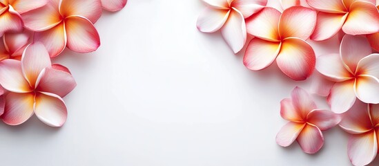 Leinwandbilder - Plumeria flowers on a white background. with copy space image. Place for adding text or design