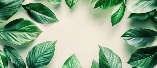 Poster - Minimalist photography A natural creative composition featuring green leaves in a top view background with copyspace for your text Flat lay