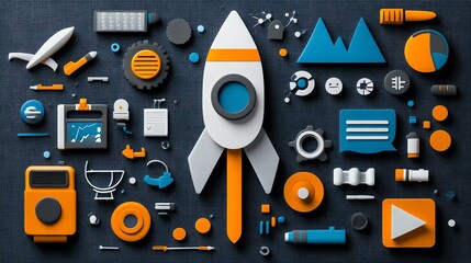 Aufkleber - 3D Icons for Startup Success, Business Growth and Innovation.