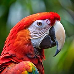 closeup of a scarlet macaw from side view scarlet