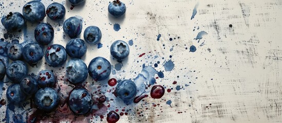 Poster - textured vintage paper backdrop featuring blueberries. with copy space image. Place for adding text or design