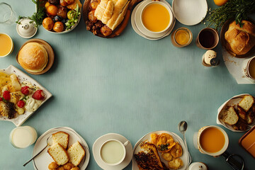 Continental breakfast captured from above