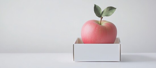 Leinwandbilder - a lovely pink apple in a box on a white background. with copy space image. Place for adding text or design