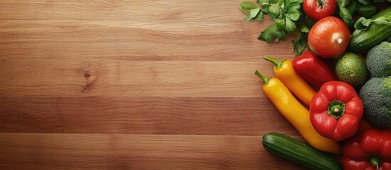 Aufkleber - Vegetables placed on a wooden surface Organic healthy food Concept of raw and vegetarian Banner. with copy space image. Place for adding text or design