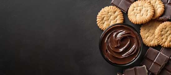 Aufkleber - Biscuits with chocolate and chocolate spread. with copy space image. Place for adding text or design