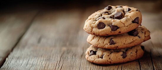 Aufkleber - Chocolate chip cookies on a wooden table close up. with copy space image. Place for adding text or design