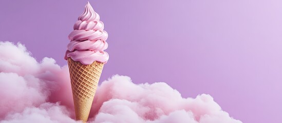 Aufkleber - Creative concept featuring an ice cream cone and soft clouds against a purple background. with copy space image. Place for adding text or design