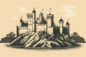 Wall Mural - Castle architecture building drawing.