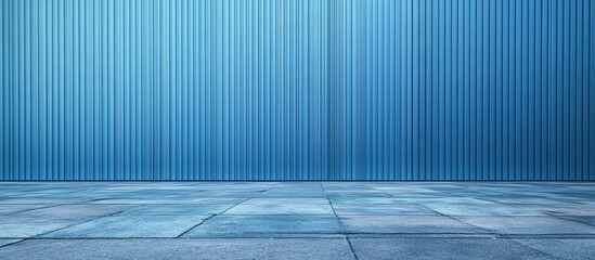 Aufkleber - Blue aluminum cladding wall with vertical stripes and a porphyry pavement in the foreground Background for copyspace