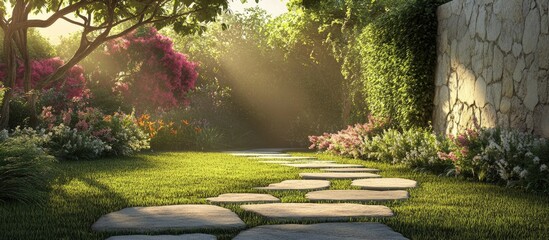 fascinating walkway in the yard. with copy space image. Place for adding text or design