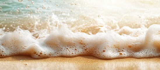 Aufkleber - Summer backdrop of warm sand with sea or ocean wave bubbles featuring copyspace for a card or advertisement at dawn or sunset