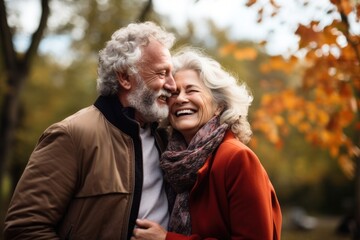 Sticker - Happy senior couple laughing happiness outdoors.