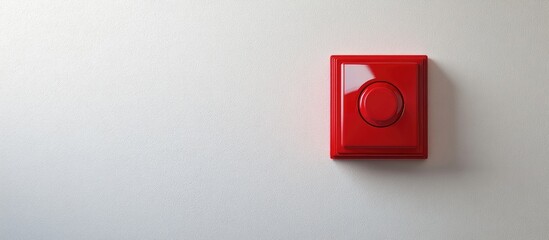 Red button warning light flasher for fire alarm on a white background Close up view of a plastic emergency fire alarm box mounted on a wall Light fire safety with copyspace