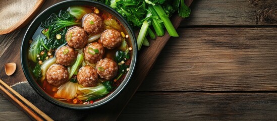 Poster - octopus balls in Chinese cabbage soup. with copy space image. Place for adding text or design