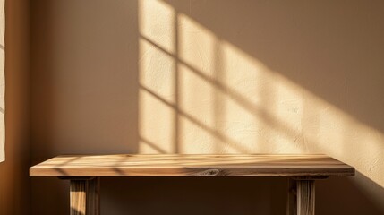 Canvas Print - A wooden table with a window in the background