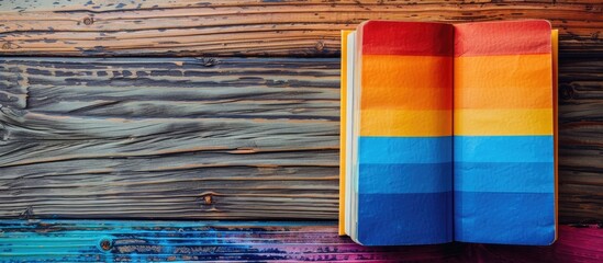 Wall Mural - open book hardcover colorful books on a wooden table back to school copyspace for text education bus