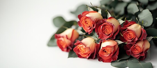 Poster - A bouquet of roses on a white background. with copy space image. Place for adding text or design