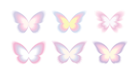 Wall Mural - set of abstract neon blur gradient butterfly shape in pastel color, y2k aesthetic, digital art eleme