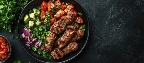 Leinwandbilder - Cooking shawarma with sausage Vertical image with copyspace