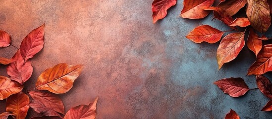 Aufkleber - Autumn arrangement Design created with autumn leaves Flat lay top view copy space Fall theme