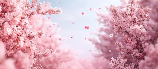 Aufkleber - Pink Cherry Blossoms Spring Tree Texture Background Blooming Sakura Branches in a Japanese Garden Cherry Blossom Banner with Copyspace