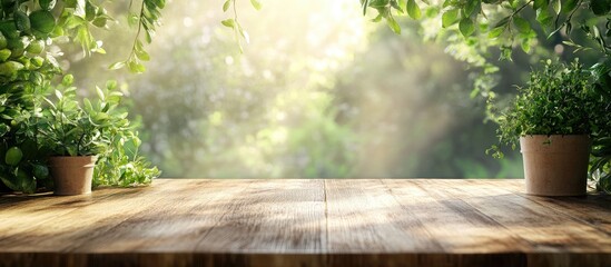 Poster - Desk of available space with a stunning natural background Mock up for showcasing or promoting products banners for online media advertising nature themed business presentations