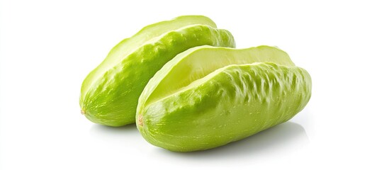 Poster - Fresh chayote Sechium edulis also known as labu siam isolated on a white background. with copy space image. Place for adding text or design