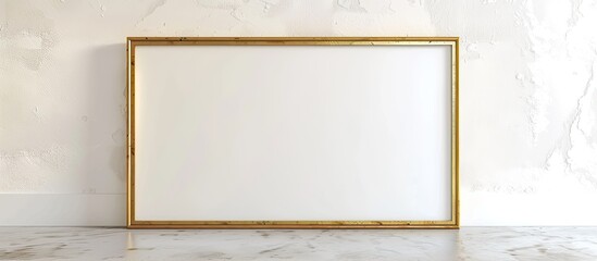 Wall Mural - broad gold wooden picture frame featuring a blank canvas cutout on a white background. with copy spa